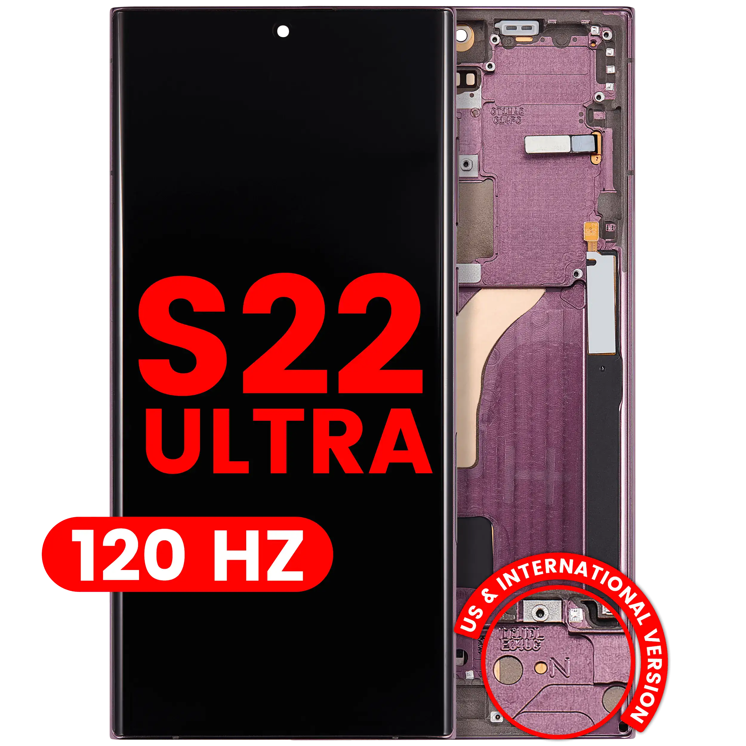 [107182116537] Ensamble OLED Con Marco Para Samsung Galaxy S22 Ultra 5G (Versión EE.UU. e Internacional) (Aftermarket Plus) (120Hz) (Burdeos)
