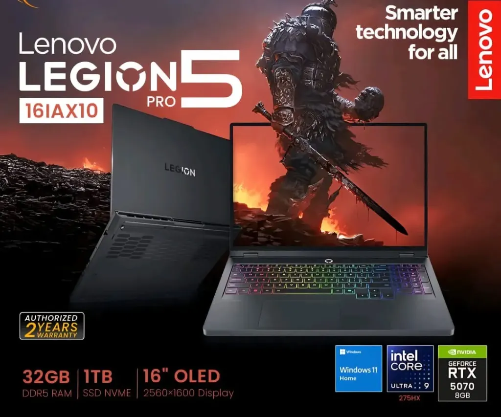 ⁠Lenovo Legion 5 16IAX10 Intel Core Ultra 9 275HX RAM 32GB 1TB NVIDIA RTX 5060 8GB