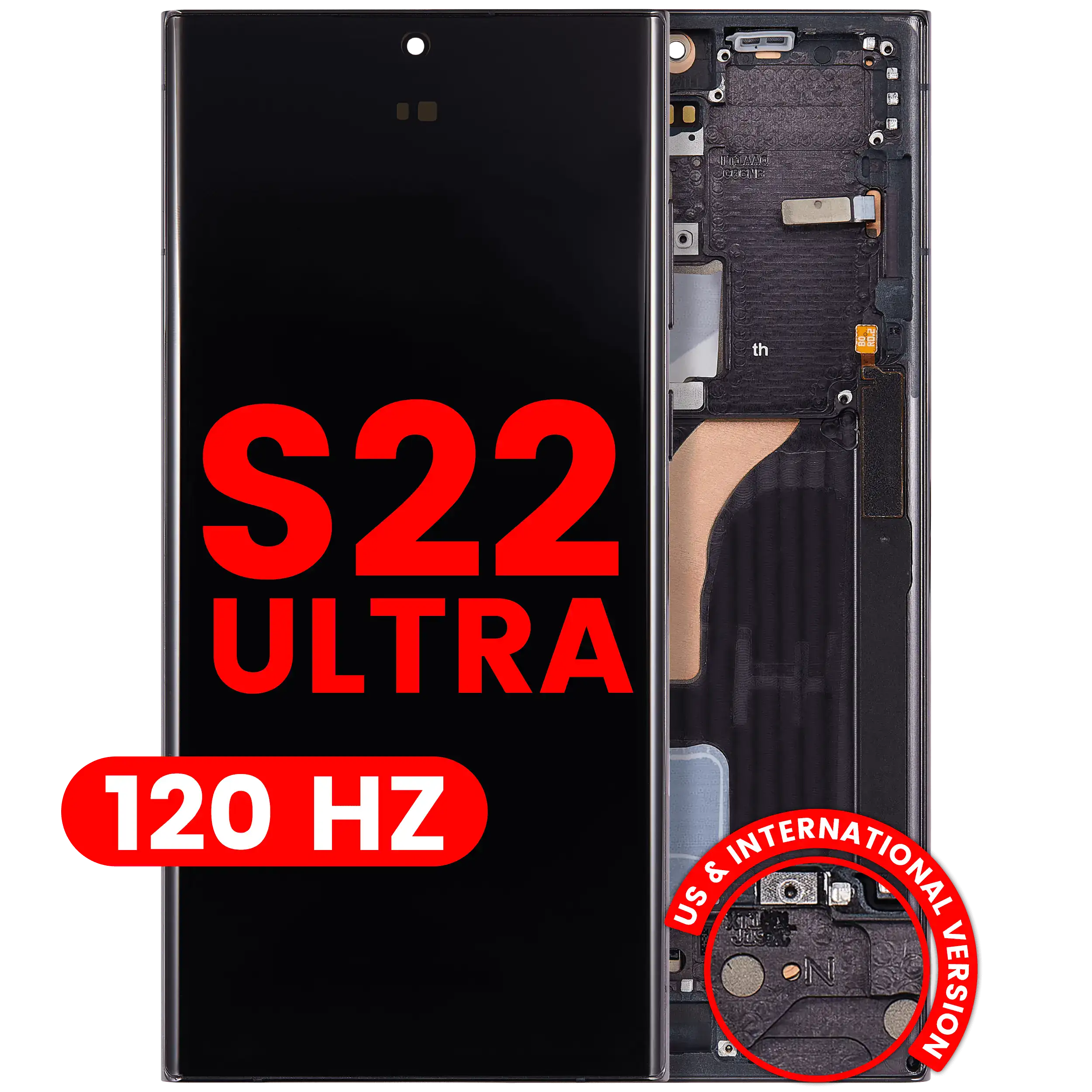 [107182116534] Ensamble OLED Con Marco Para Samsung Galaxy S22 Ultra 5G (Versión EE.UU. e Internacional) (Aftermarket Plus) (120Hz) (Negro Fantasma)